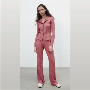 ZARA SOFT RIB WILD LEG PANTS AND POLO SHIRTS  SIZE S❤️